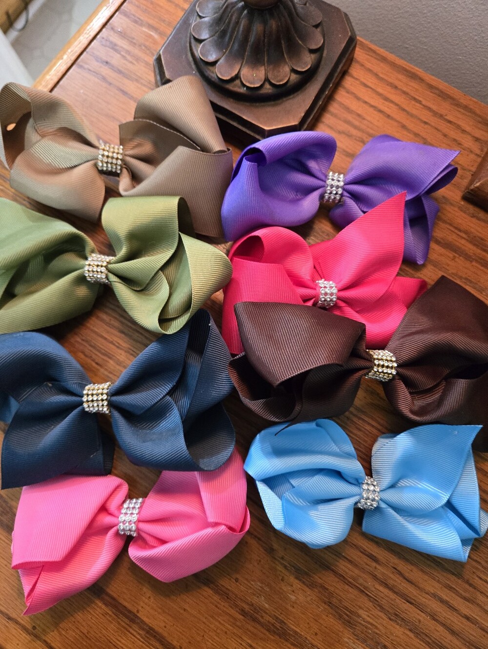 Kids Grosgrain Hair Bow with Rhinestone Center - Assorted Colors